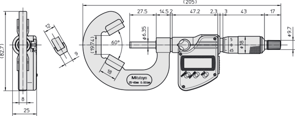 Mitutoyo - Digital 3 Flute V-Anvil Micrometer
