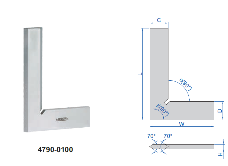 INSIZE 4790-0100 100x70mm Ferde élű derékszög, DIN 875/00, 100x70 mm