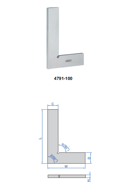 INSIZE 4791-100 100x70mm Lapos élű derékszög, DIN 875/0, 100x70 mm