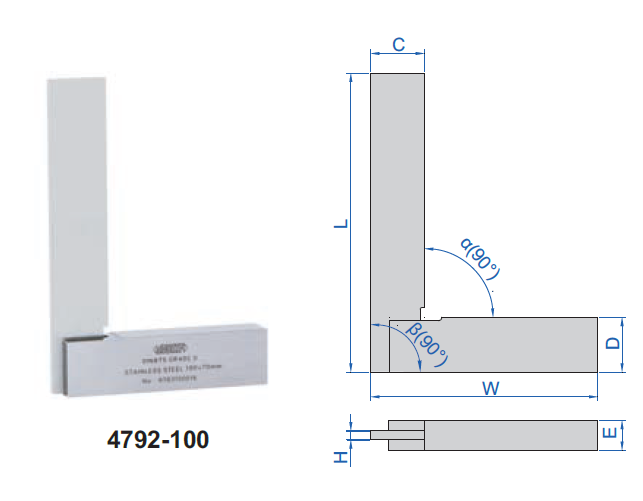 INSIZE 4792-150 150x100mm Széles talpú derékszög, DIN 875/0, 150x100 mm