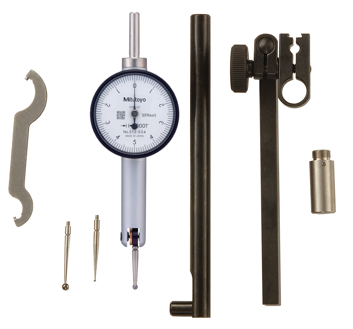 MITUTOYO 513-504T Dial Test Indicator, Horiz. Pocket Type 0", 0,0001", with Bracket
