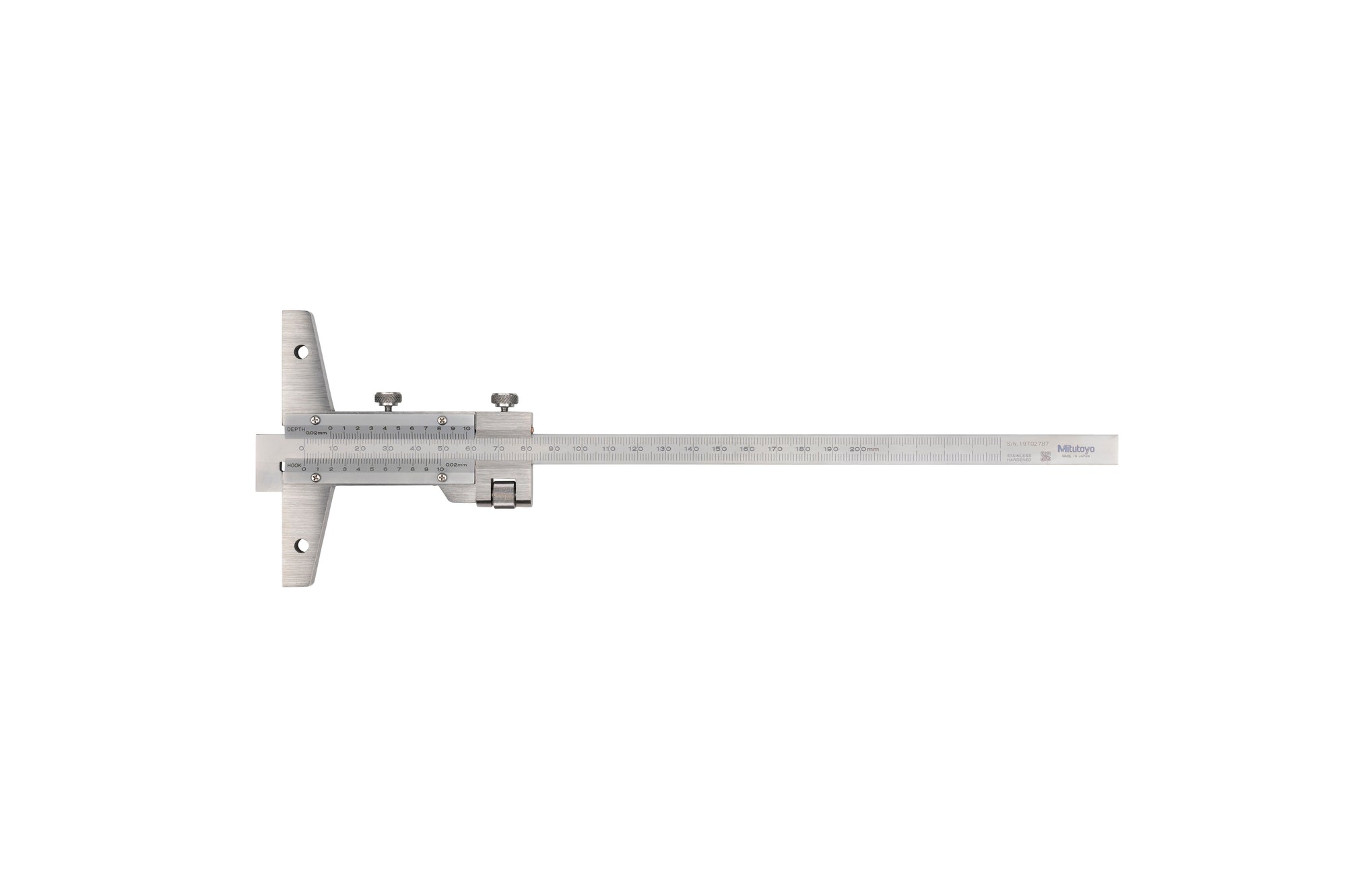 MITUTOYO 527-412 Vernier Depth Gauge Hook Type 0-200mm, 0,02mm, Fine adjustment