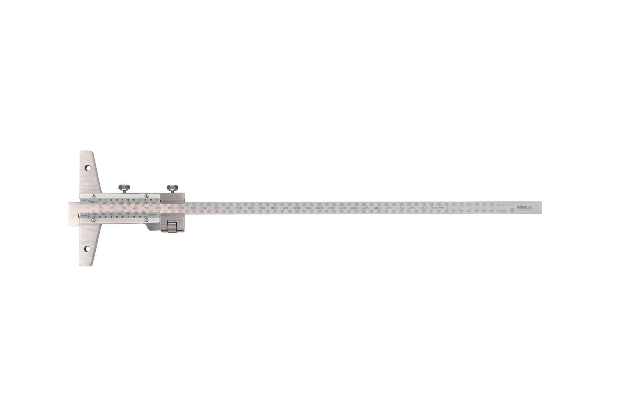 MITUTOYO 527-413 Vernier Depth Gauge Hook Type 0-300mm, 0,02mm, Fine adjustment