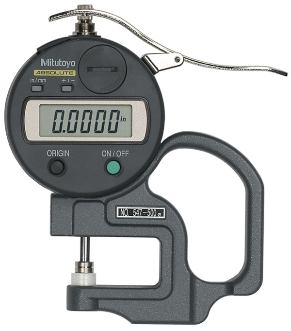 Mitutoyo -  547-500S ABS Digital Thickness Gauge with ID-S Inch/Metric, 0-0,47", 0,0005", Standard