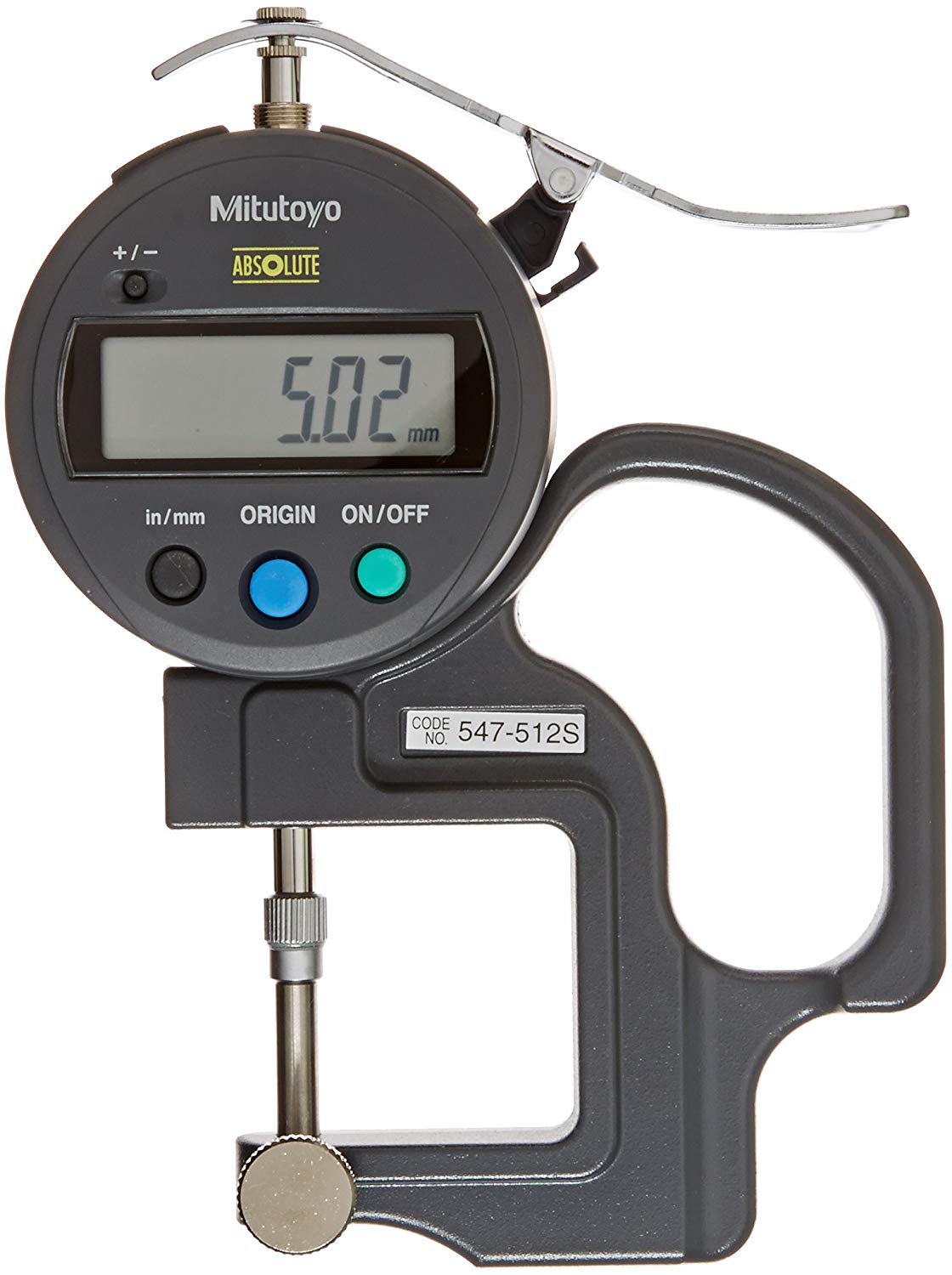 MITUTOYO 547-512S ABS Digital Thickness Gauge with ID-S Inch/Metric, 0-0,47", 0,0005", Lens Thickness