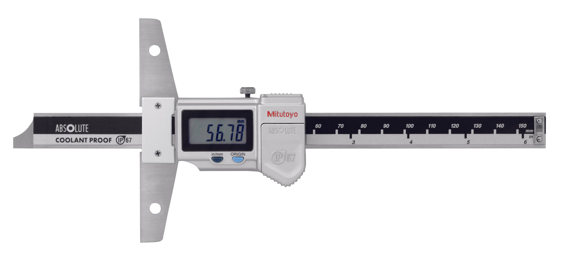 MITUTOYO 571-261-20 Digital ABS Depth Gauge, IP67 Inch/Metric, 0-6"/0-150mm