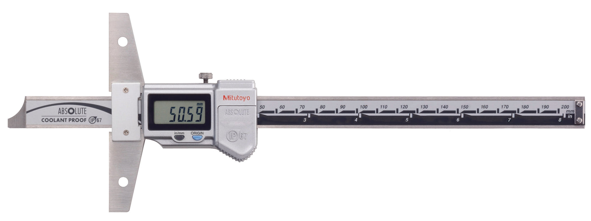MITUTOYO 571-262-20 Digital ABS Depth Gauge, IP67 Inch/Metric, 0-8"/0-200mm