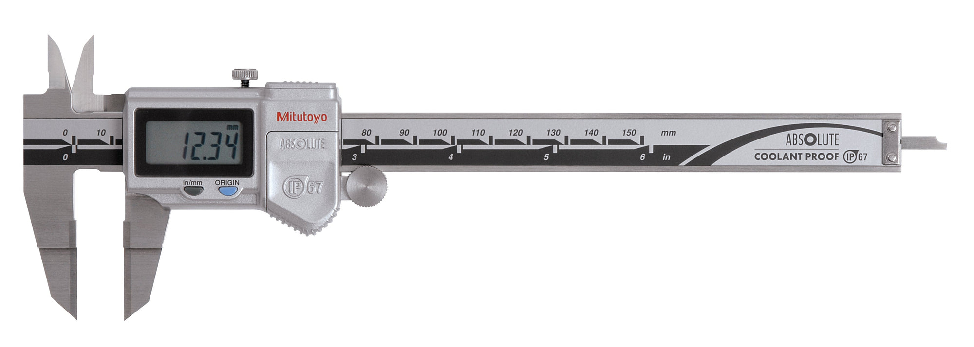 MITUTOYO 573-734 Digital ABS Blade Caliper Inch/Metric, 0-6", IP67, Thumb Roller