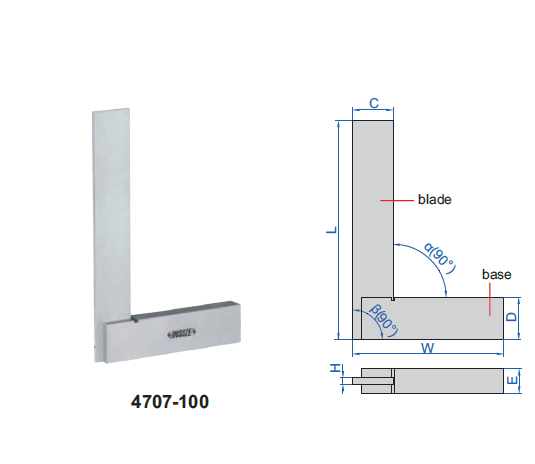 INSIZE 4707-100 100X70MM Széles talpú gépész derékszög 100x70 mm