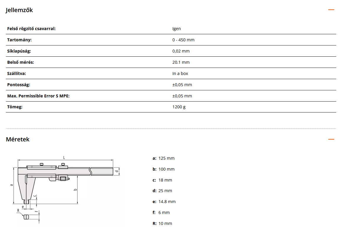 Mitutoyo - Nóniuszos tolómérő Nib Style Jaw 0-450mm, 0.02mm, finomállítóval, Metric