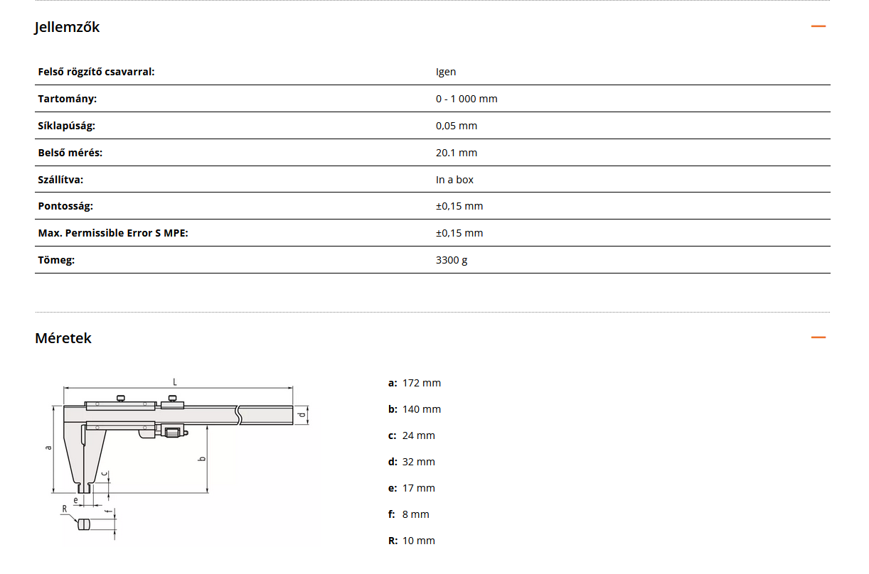 Mitutoyo - Nóniuszos tolómérő Nib Style Jaw 0-1000mm, 0.05mm, Metric