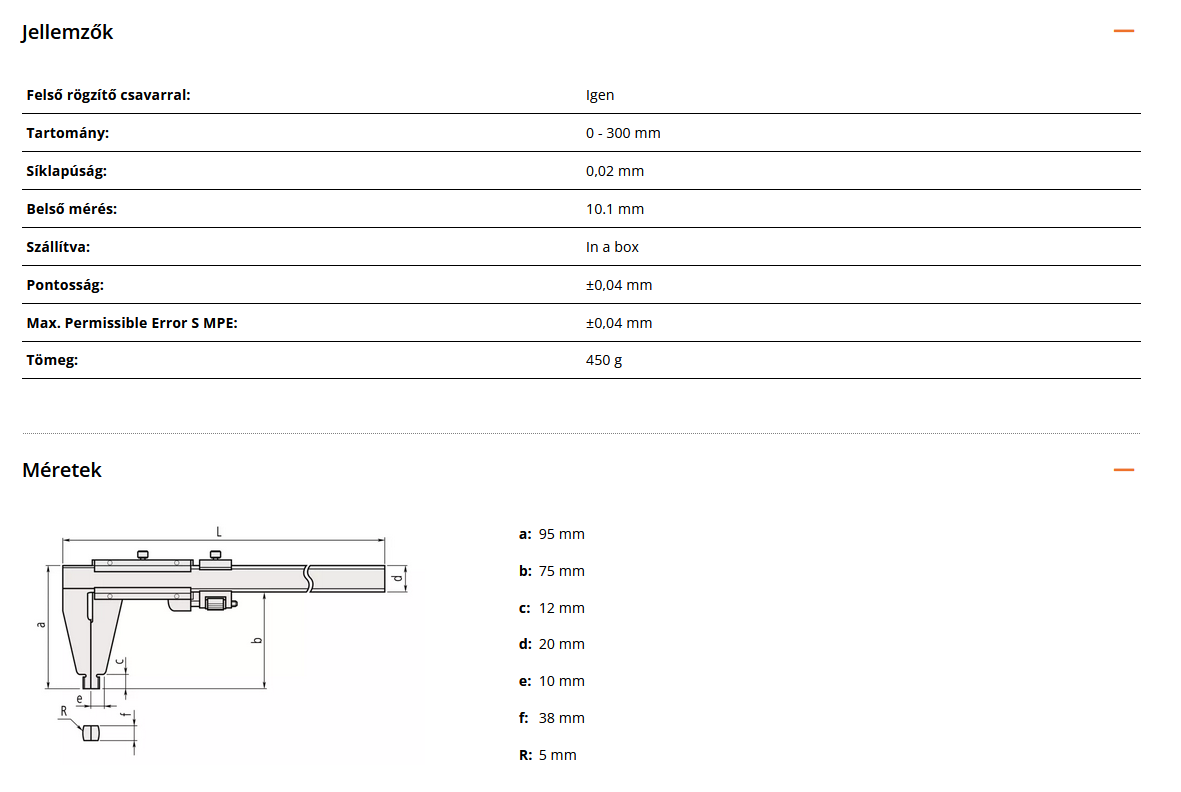 Mitutoyo - Nóniuszos tolómérő Nib Style Jaw 0-300mm, 0.02mm, finomállítóval, Metric