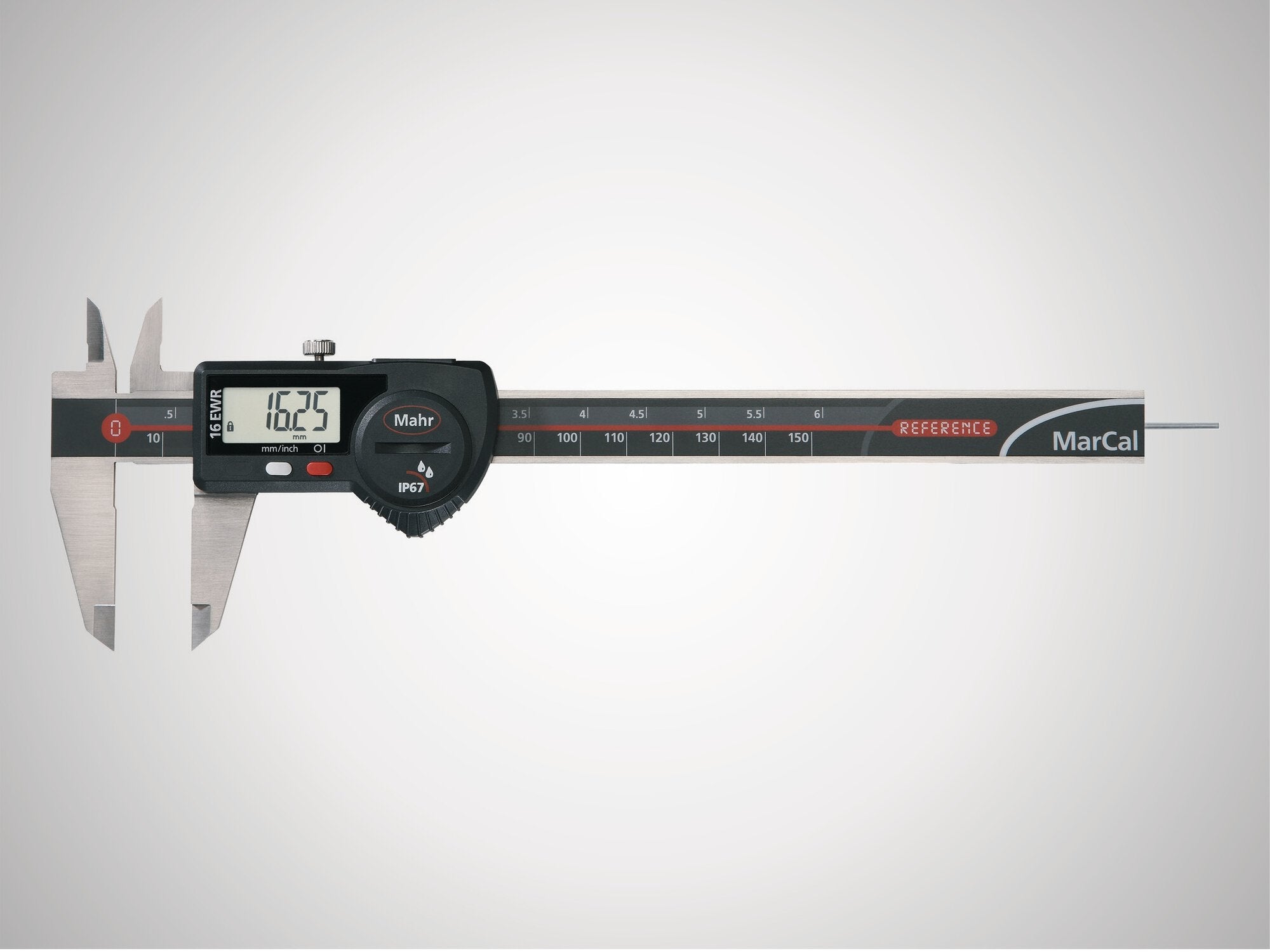Mahr 16 EWR digitális tolómérő, 150 mm, dörzsk., kerek mélys. és adatk.