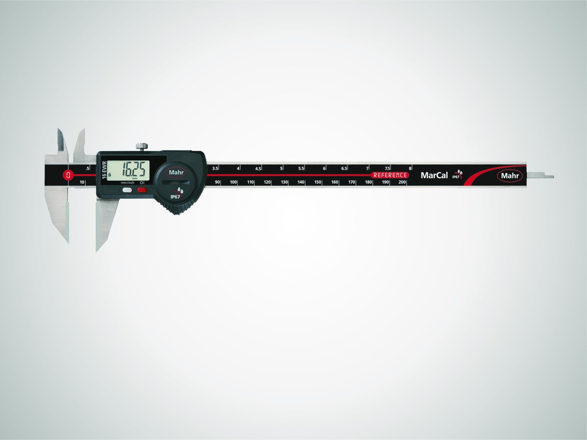 Mahr 16 EWR-AR digit. tolómérő, 200 mm, szögletes mélys. és adatk.