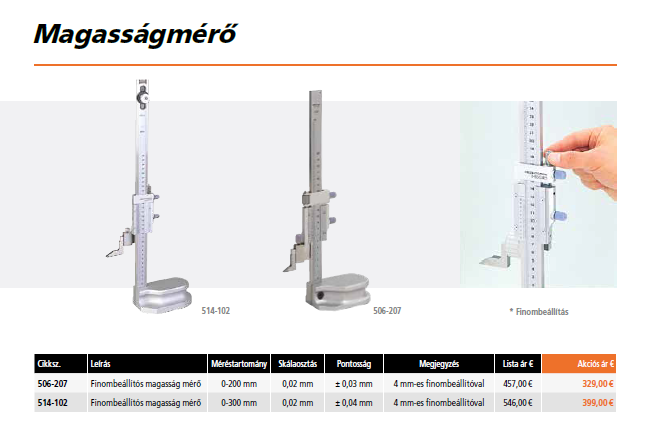 Mitutoyo Analóg Magasságmérő Finombeállítós 0-200mm (506-207)