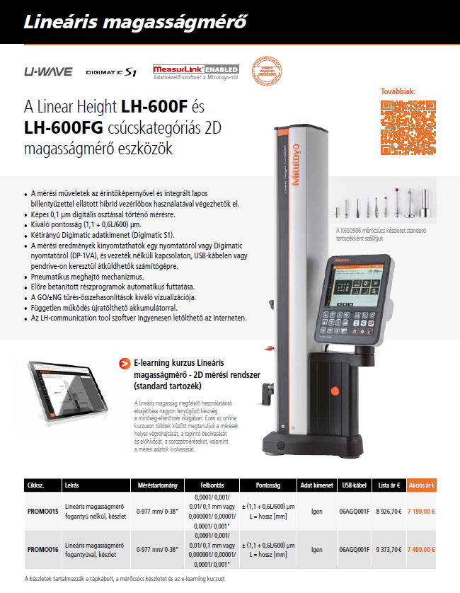 Mitutoyo LH-600F Lineáris Magasságmérő Foganyú Nélkül Készlet 0-977mm (PROMO015)