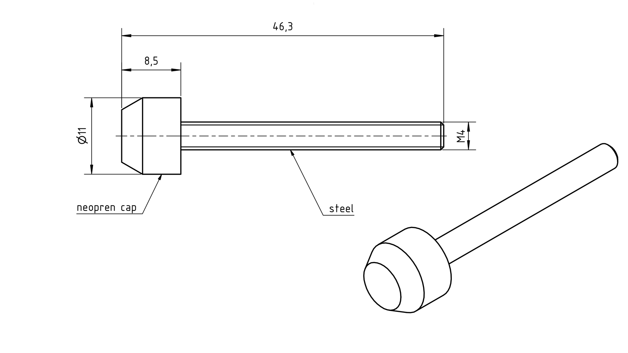 MITUTOYO K550013-10 Pressure spindle M4, L = 28,0 mm CMM fixtures, eco-fix-plus series