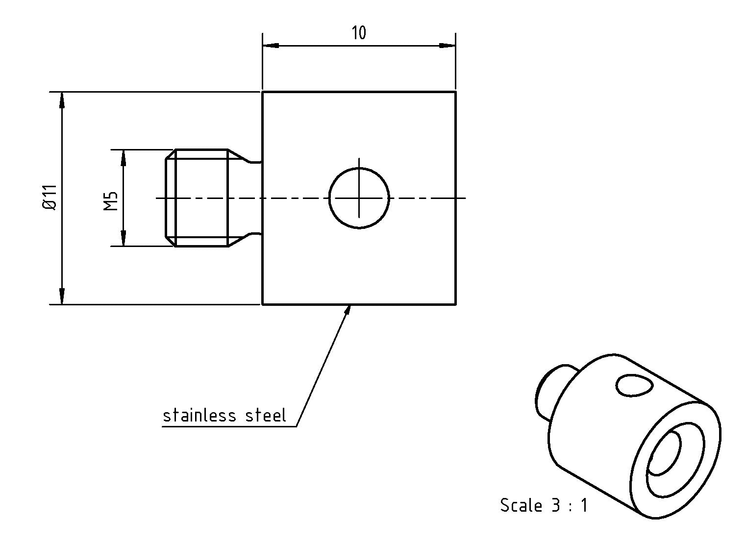 MITUTOYO K650341 Extension M5, stainless steel L 10,0mm 06-M5-L10-SS11-BS11