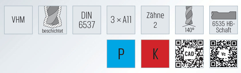 PRETEC 102633 3,00 – VHM nagy teljesítményű fúró, 3×D, acélhoz
